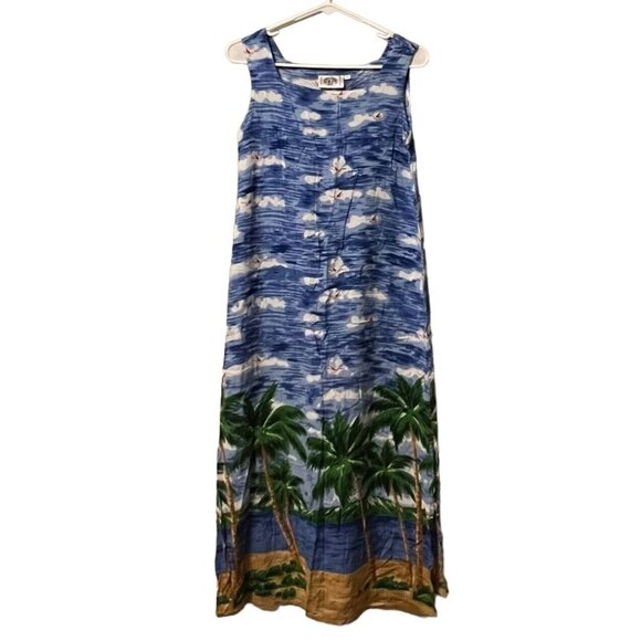 Peppermint Bay Hawaiian Palm Tree Beach Maxi Dress Size Medium Tropical Vacation - Picture 1 of 7
